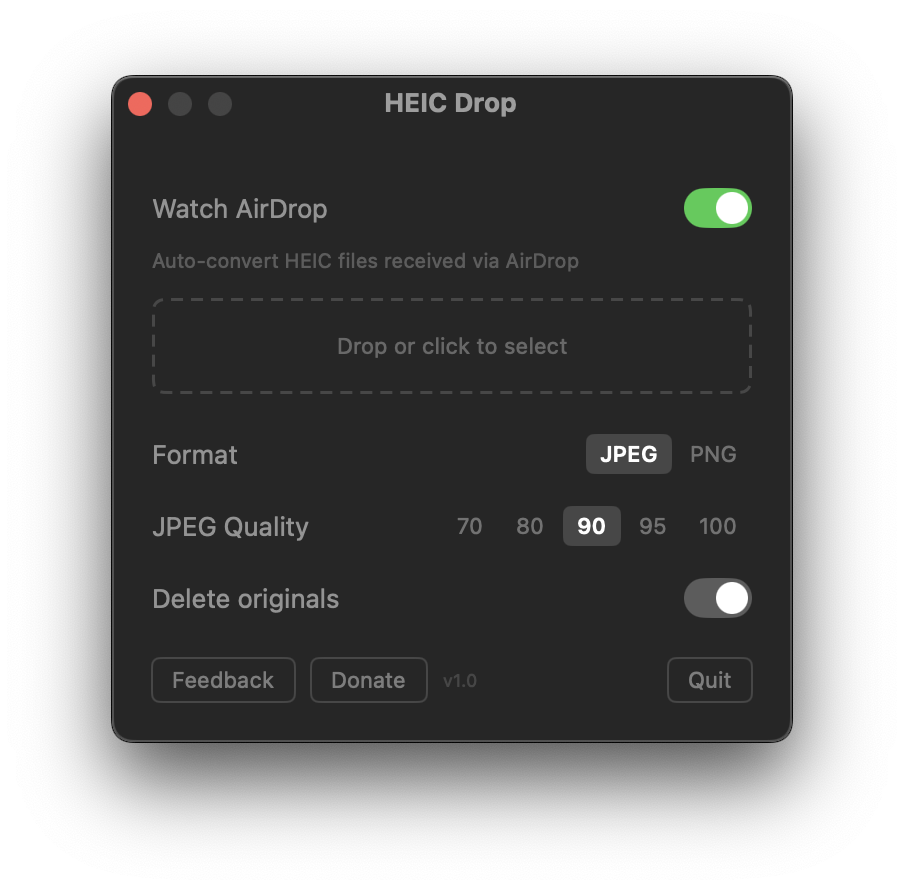 HEIC Drop app screenshot